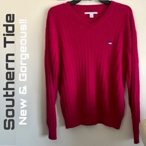 Southern Tide Raspberry Cotton Top V-Neck Cable Top Small to Medium NEW pink